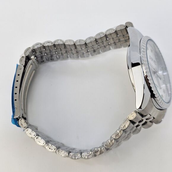 August Steiner 40MM Men's Watch Diamond Hour Markers Gray Bracelet Day Date 8.5" - Picture 9 of 10